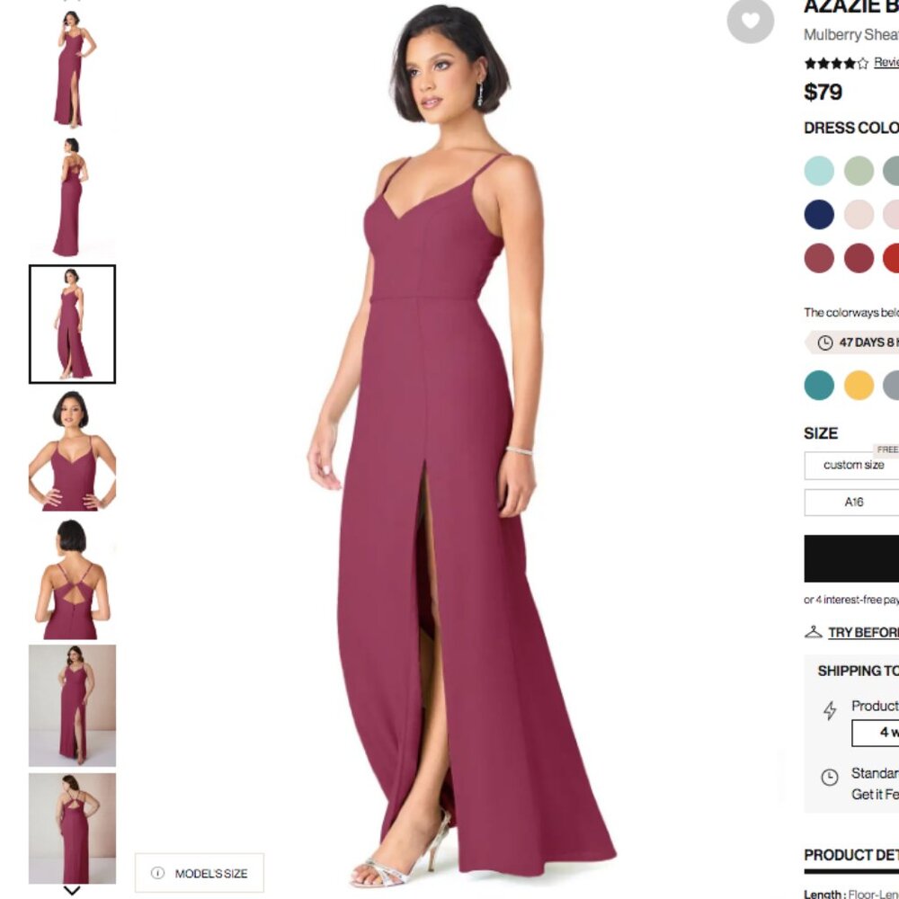 Azazie Blink Bridesmaid Dress (custom size similar to size 2)